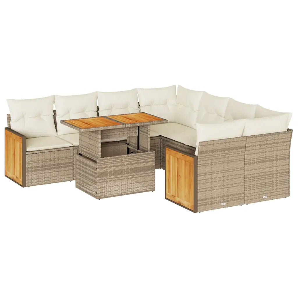 Set Divano da Giardino 9 pz con Cuscini Beige Polyrattan Acacia 3327692