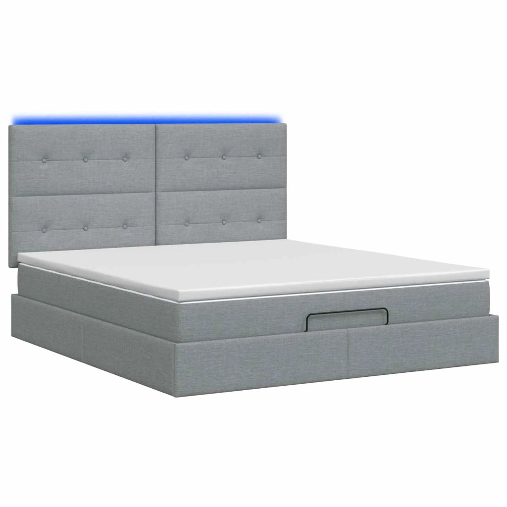 Letto Ottomano con Materasso e LED Grigio Chiaro 140 x 200 cm 3458076