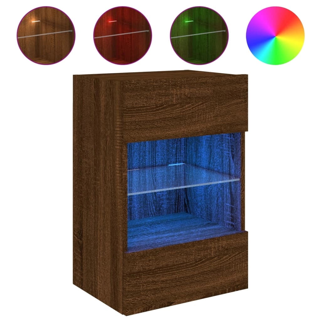 Mobile TV multimediale mensola TV credenza mobile TV parete attrezzata per sala da pranzo soggiorno camera da letto con luci LED rovere 40 x 30 x 60,5 cm marrone 02_0027948