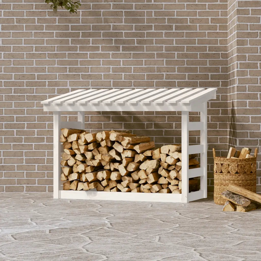 Portalegna-Scaffale per Legna Bianco 108x64,5x78 cm in Legno Massello di Pino