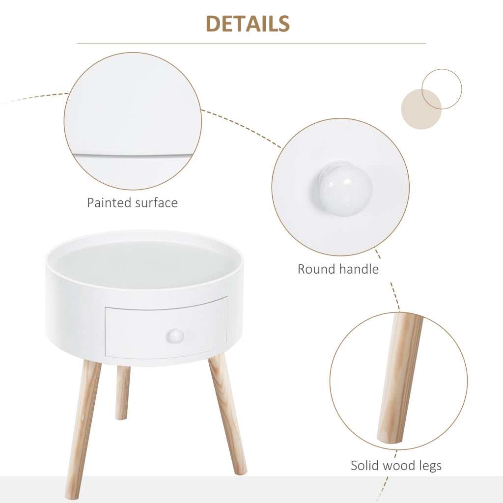Tavolino da Caff¨¨ Rotondo Moderno in Legno con Cassetto ¨C zephmum ¨C Bianco