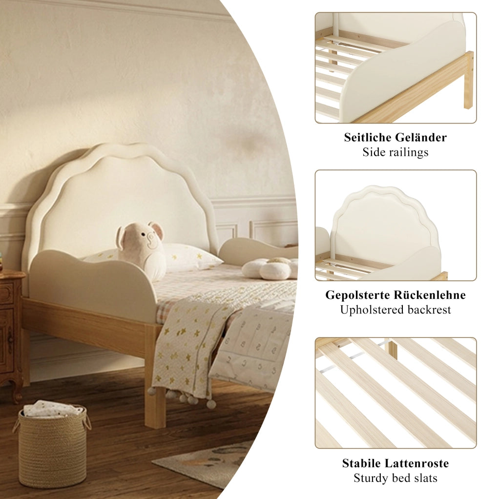 Letto imbottito per bambini 90x200 cm con testiera in PU e sponde laterali