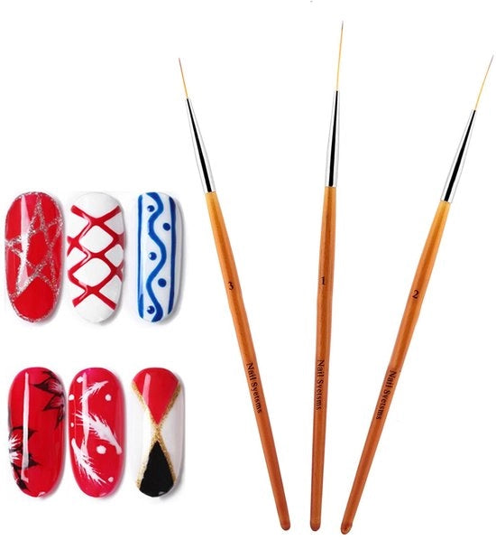 Pennello per Nail Art - Set di 3 Pennelli - Pennelli Fini per Dettagli - Ideali per Linee e Disegni - Adatto per Professionisti