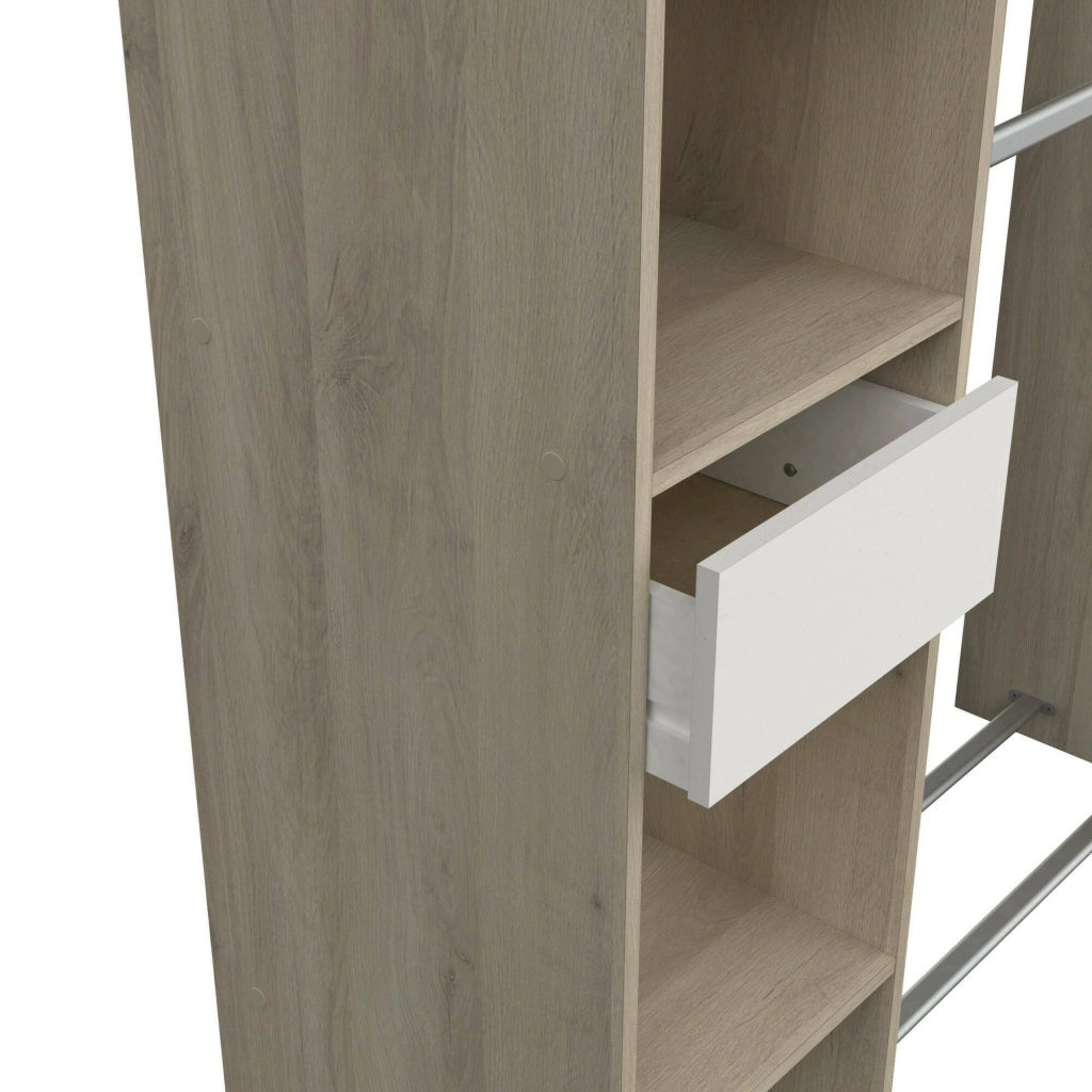Guardaroba grande Floriana, Mobile camera da letto, Cabina armadio portabiti, Armadio appendiabiti, 118x40 h183 cm, Rovere e Bianco opaco