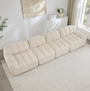 Divano angolare modulare senza struttura 366x104x79 cm in fleece granulare beige bianco