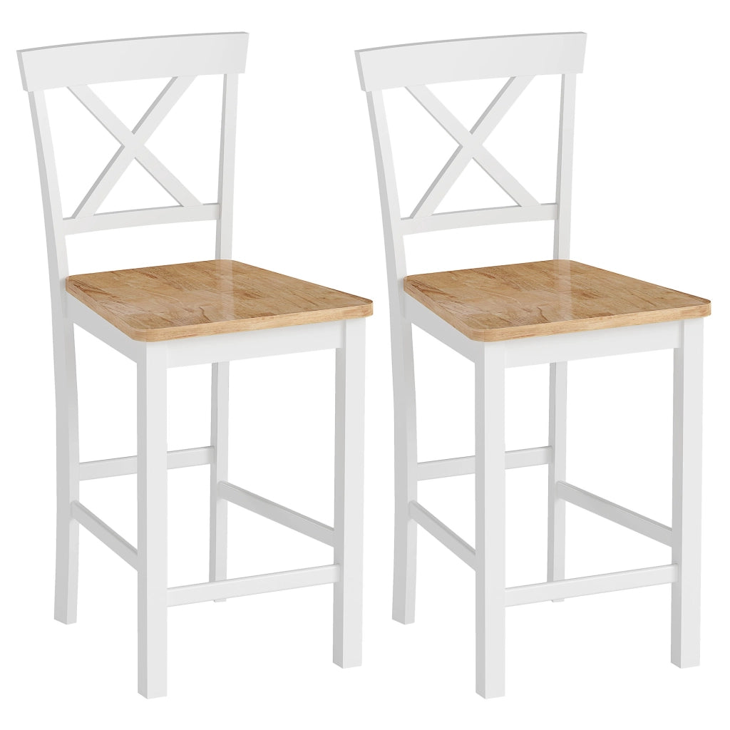 Set 2 Sedie da Bar con Schienale e Poggiapiedi ¨C Zephmum ¨C Legno Hevea Colore E+Beige