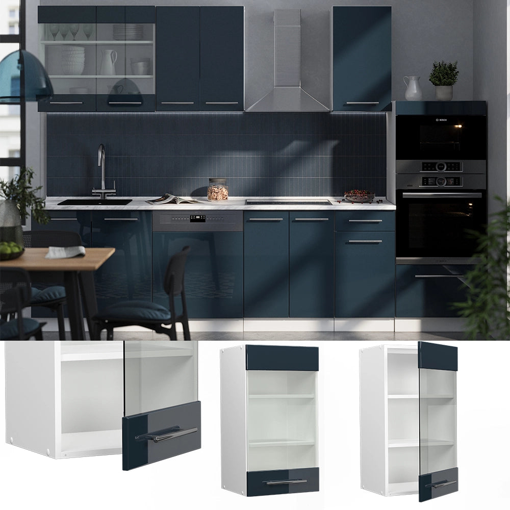 Vicco Mobile da cucina in vetro Blu scuro lucido 40 cm