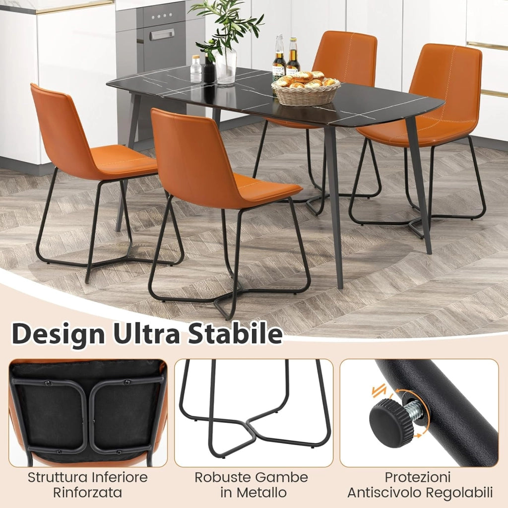 Set di 2 Sedie per Sala Pranzo con Schienale e Seduta Imbottita in Ecopelle, Sedia per Cucina con Gambe in Metallo, Sedia Vintage Comfortevole per Soggiorno, Capacità di 130 kg, Marrone
