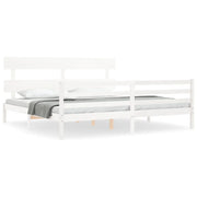Letto matrimoniale | Letto per adulti | Giroletto con Testiera Bianco 200x200 cm in Legno Massello