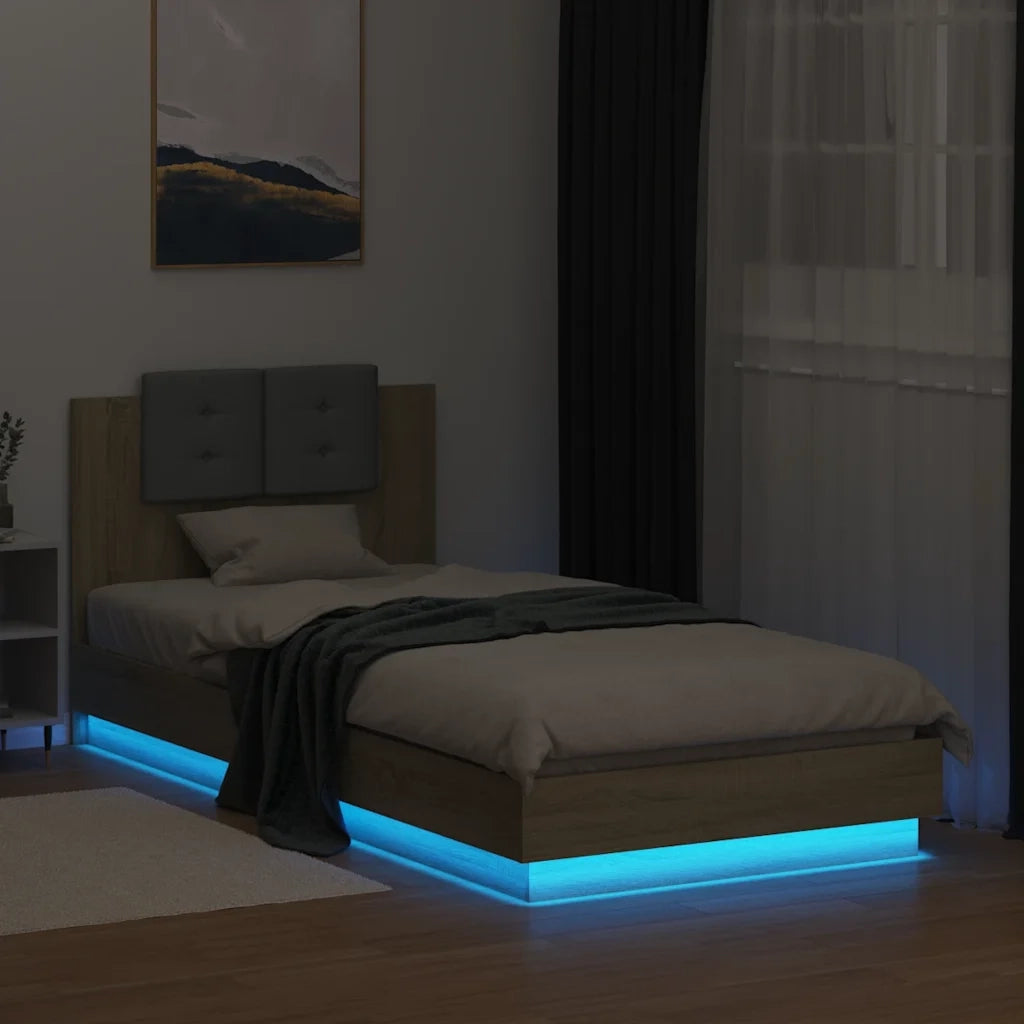 Giroletto con Testiera e LED Rovere Sonoma 90x200 cm 3210033