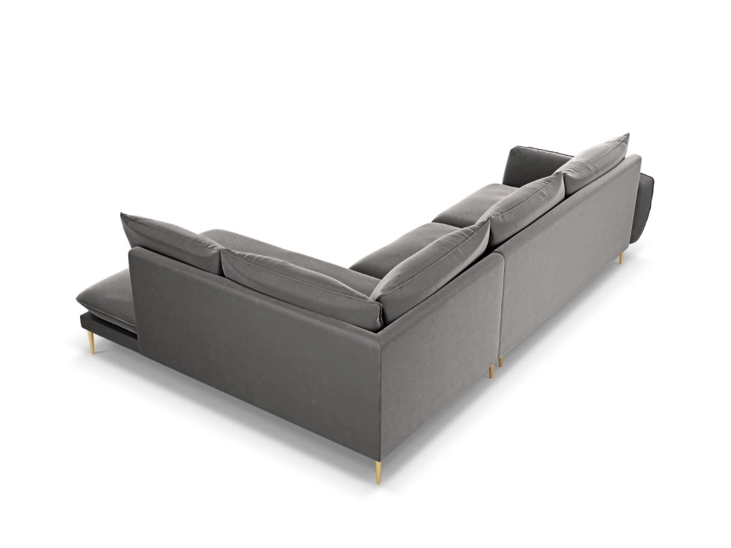 Cosmopolitan Design - Divano angolare destro "Vienna" 6 posti in velluto grigio chiaro 