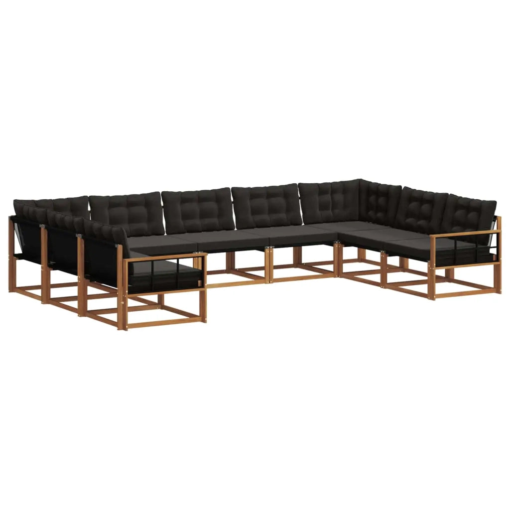 Set di divani da esterno con cuscino 9 pcs Naturale e Nero