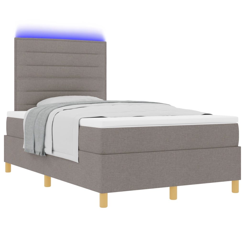 Letto Box Spring con Materasso & LED Tortora 120x190 cm Tessuto