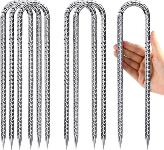 Anchore per tenda a forma di U da 30 cm - Ganci in metallo zinato per camping e fissaggio di tende e recinzioni