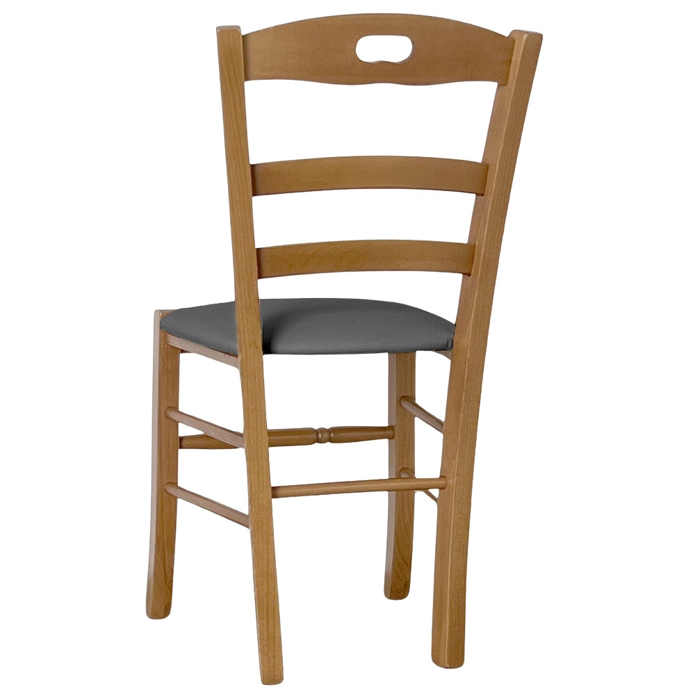 Sedia legno Loris noce chiaro con seduta imbottita ecopelle grigio antracite