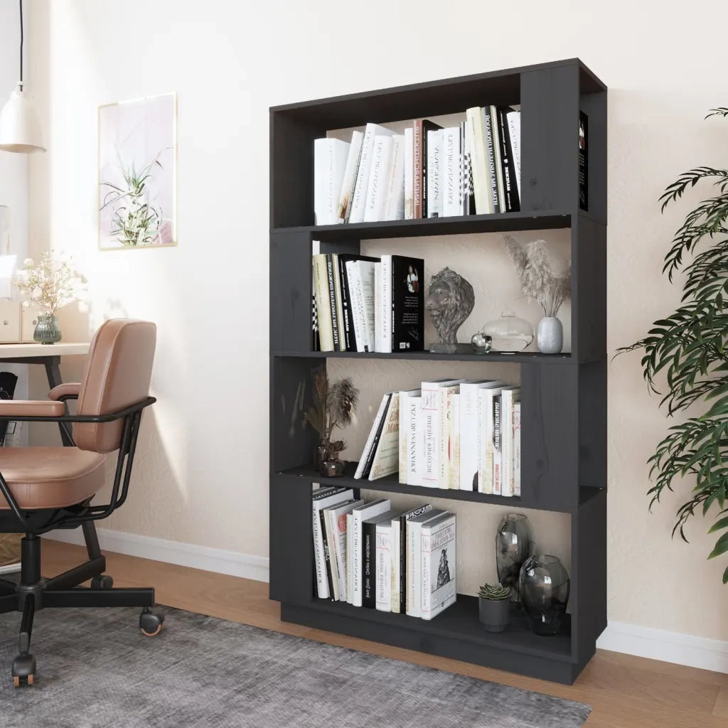 Libreria Divisorio-Scaffale per Libri-Mobile di Stoccaggio Grigio 80x25x132 cm Legno Massello di Pino