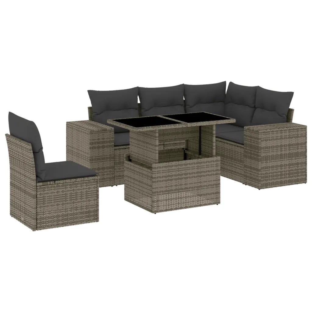 Set Divano da Giardino 6 pz con Cuscini Grigio in Polyrattan 3269170