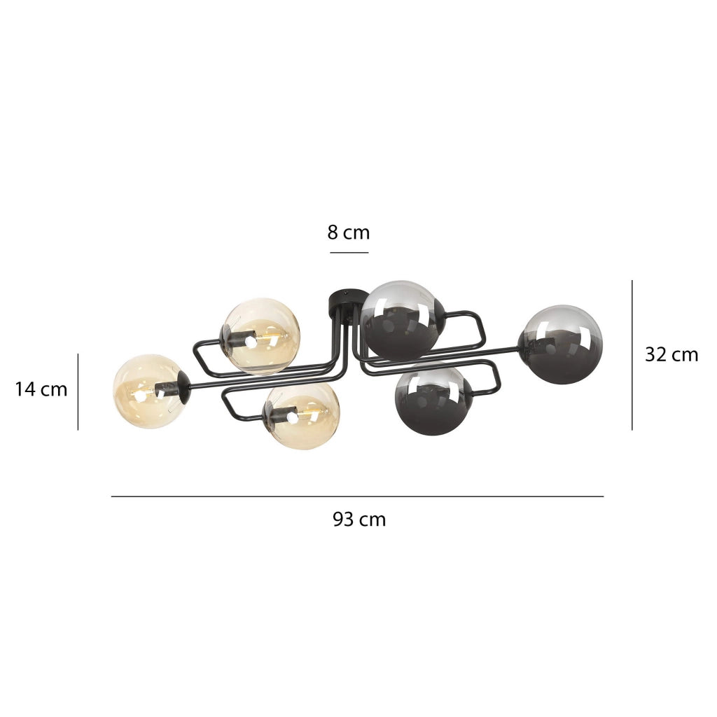 Plafoniera Emibig Brendi 6xE14 nera metallo vetro mix