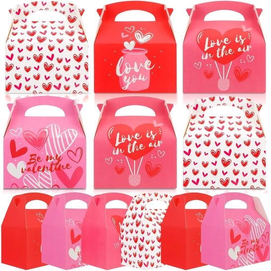 Regali di San Valentino - Scatole per cupcake - Disegno di cuore rosso - Ideale per dolci e biscotti - 12 pezzi - Imballaggio vuoto