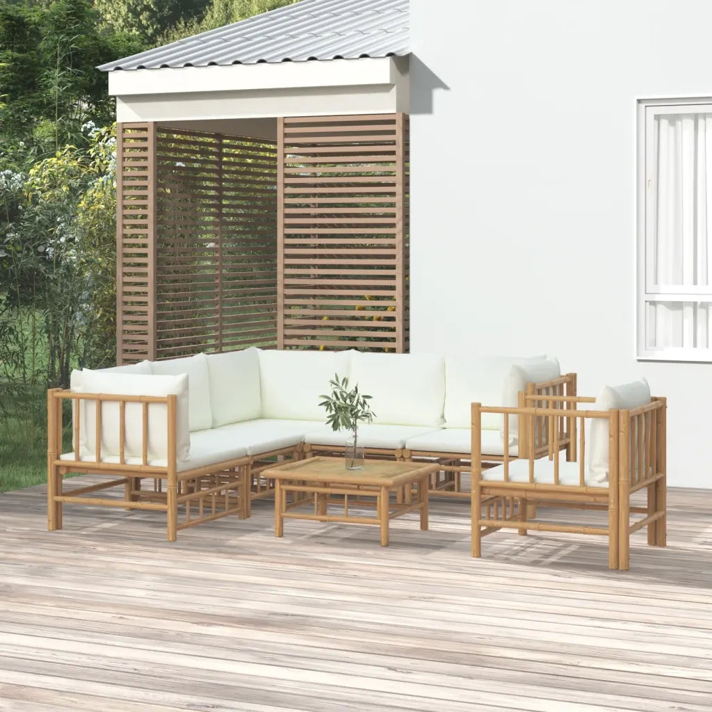 Set Salotto da Giardino 7pz con Cuscini Bianco Crema in BambÃ¹cod mxl 76314