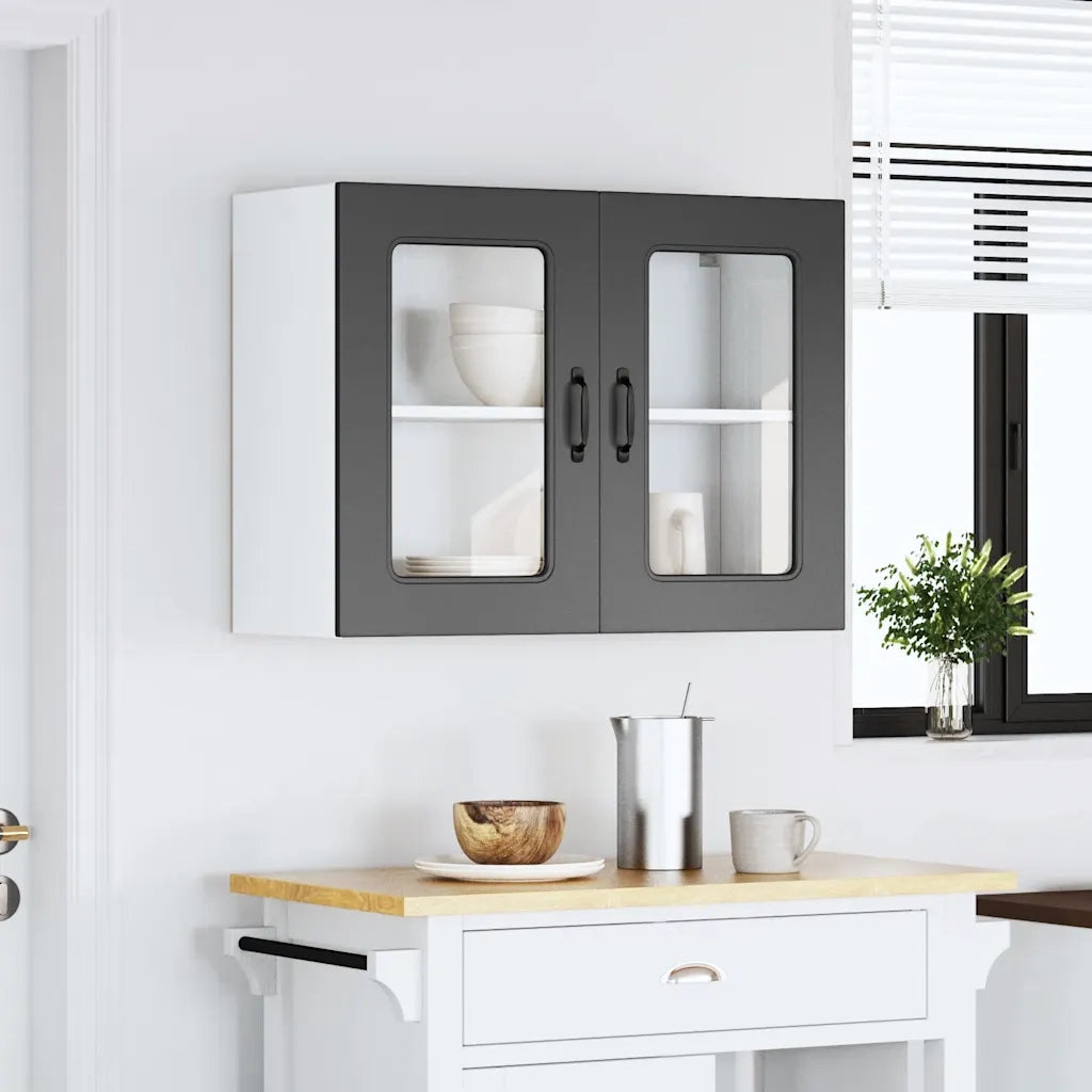 Pensile da Cucina | Mobile da Cucina con Porta in Vetro Kalmar Nero Truciolato