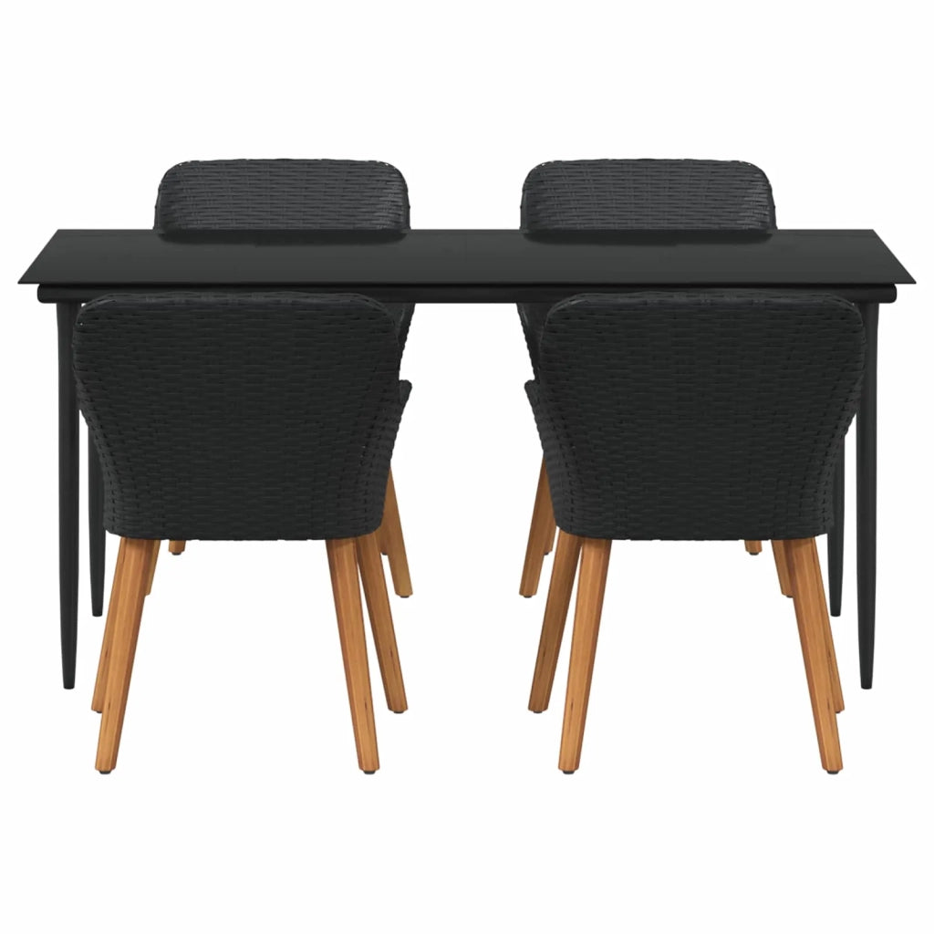 Set da Pranzo per Giardino con cuscino 5 pcs Nero polyrattan