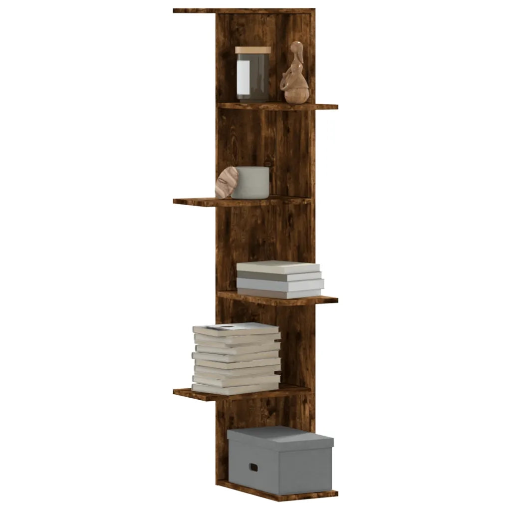 Scaffale Angolare Muro | Mensola a parete Rovere Fumo 36,5x36,5x140cm Multistrato