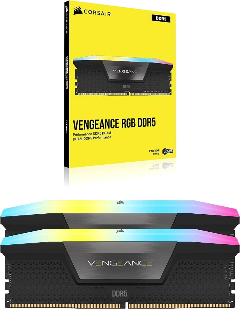 VENGEANCE RGB DDR5 RAM 32GB (2x16GB) Fino a 6400MHz CL36 Intel XMP Compatibile iCUE Memoria per Computer - Nero (CMH32GX5M2B6400C36)