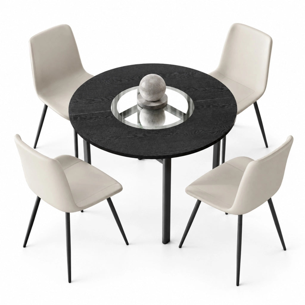 Set tavolo rotondo 100 cm con sedie in PU grigio caldo