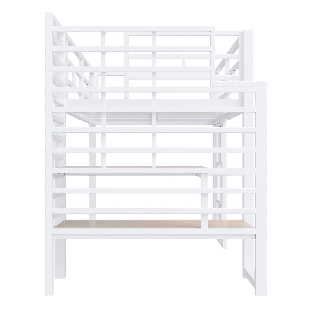 LETTO A SOPPALCO 90x200 cm in metallo bianco con scala e LED