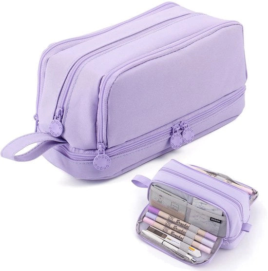 Etui con grande capacità, 4 compartimenti, chiusura a cerniera, manico comodo, adatto per ufficio, università, scuola, adulti, adolescenti, ragazze, ragazzi, uomini e donne, blu scuro.