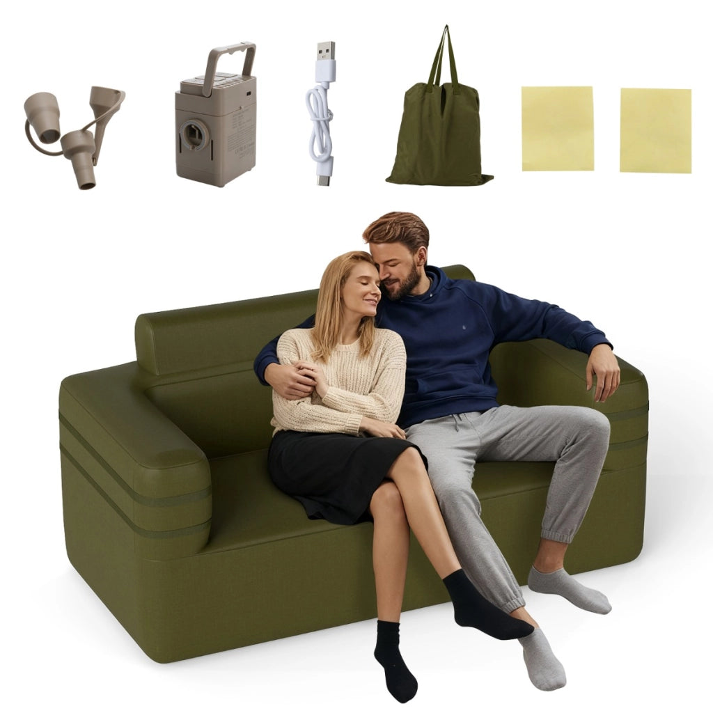 Poltrona gonfiabile multifunzione con pompa integrata e borsa da trasporto per campeggio, Poltrona portatile per giardino Verde-Divani da terra