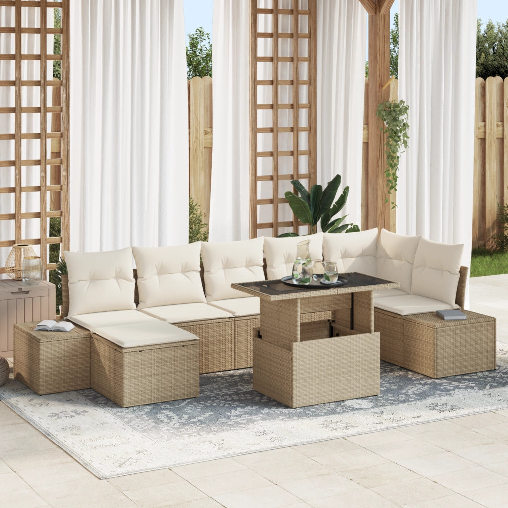 Set di divani da giardino 8 pezzi con cuscini beige in rattan polimerico