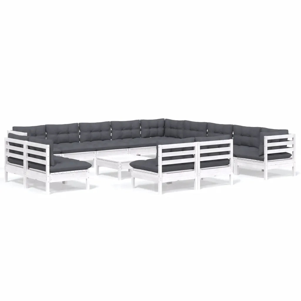 Set Divani da Giardino 14 pz con Cuscini Bianchi Legno di Pino 3096894