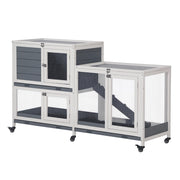 Gabbia per Conigli in Legno con Ruote ¨C zephmum ¨C Grigio 147x45,5x88,5 cm