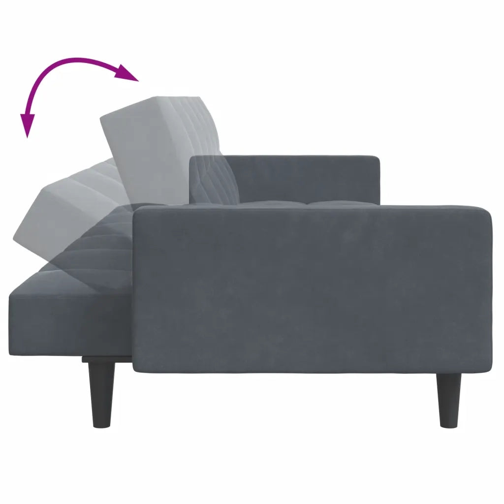 Divano Letto 2 Posti con Poggiapiedi-Sofa Letto 2 Posti-Daybed Grigio Scuro in Velluto 242555
