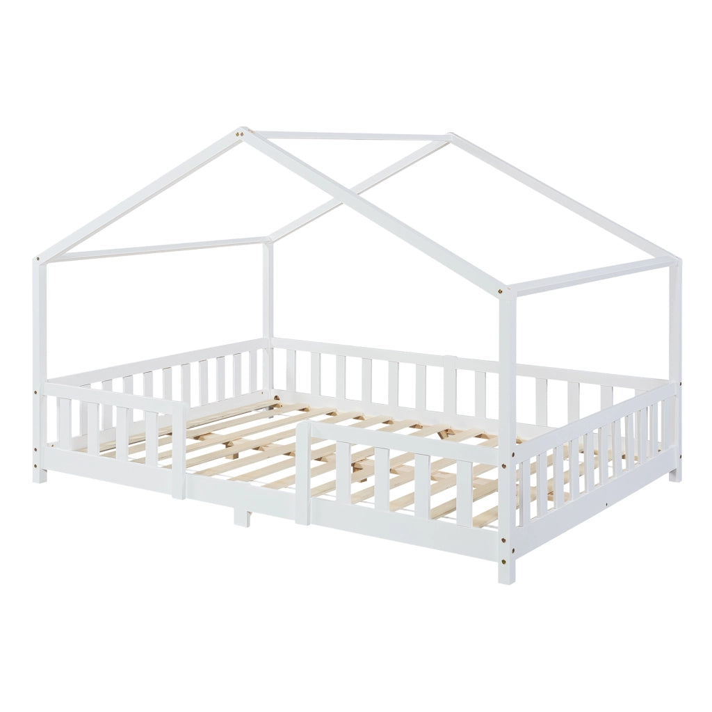 Letto per Cameretta Treviolo a Forma di Casetta in Stile Montessori 140x200 cm Bianco [en.casa]