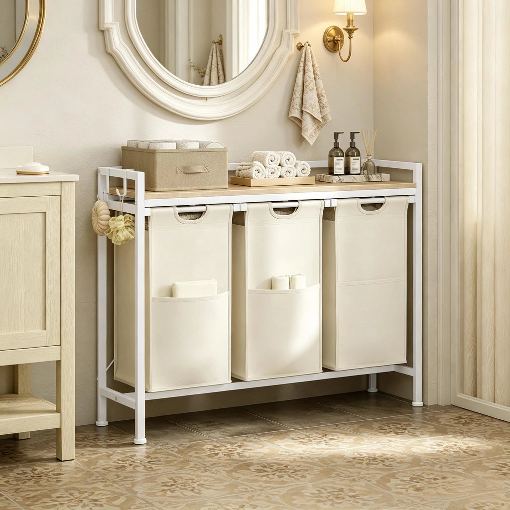 CESTO PORTABIANCHERIA 3 scomparti 96x30x71 cm Bianco/Quercia chiara