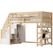 LETTO A SOPPALCO 90x200 cm Legno naturale con scala e spazio contenitivo