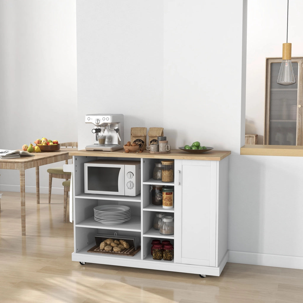 Carrello da cucina con ruote ¨C Xylo ¨C 7 scomparti 1 anta legno bianco 129x51x93 cm