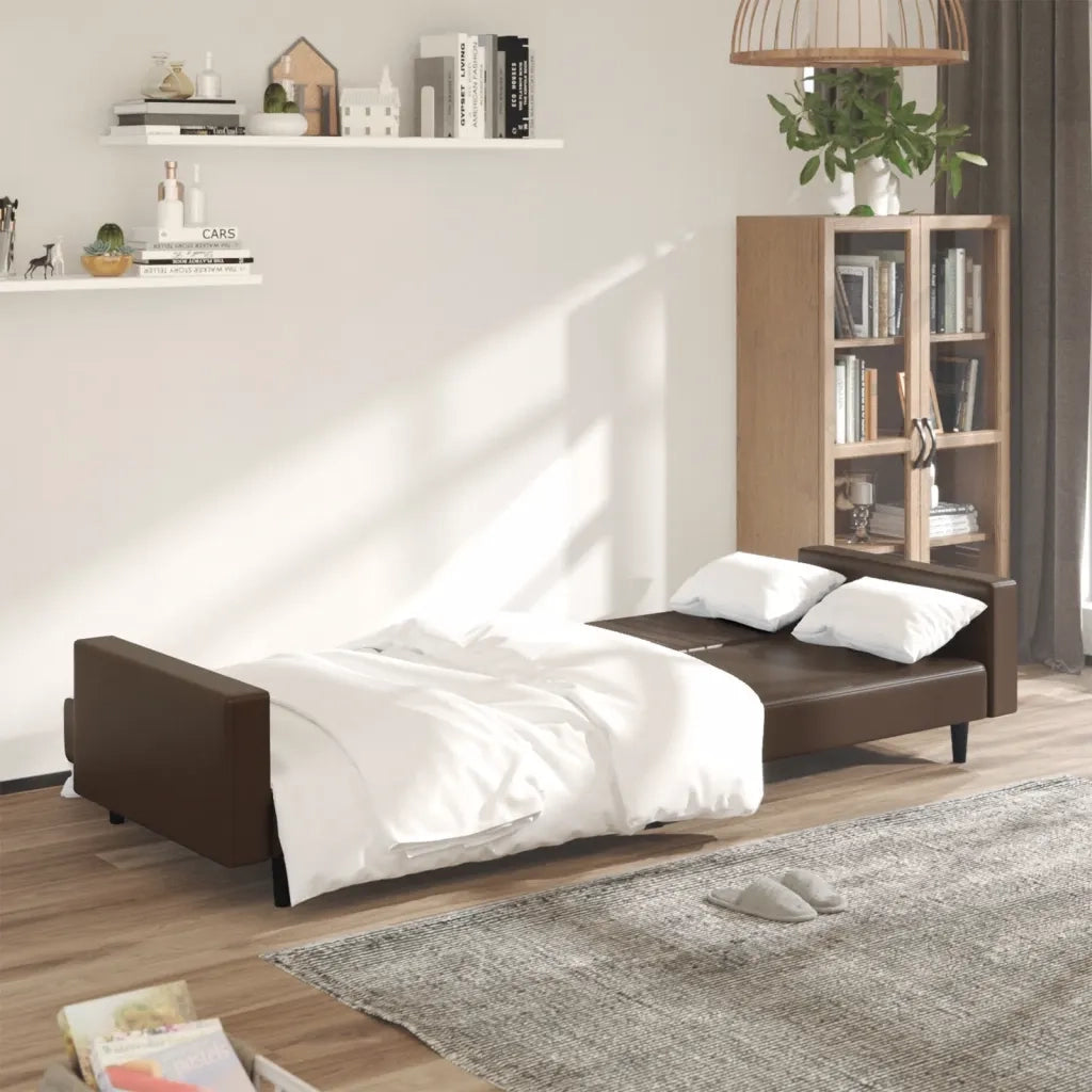 Divano letto | Sof¨¤ letto | Letto singolo a 2 Posti Marrone in Similpelle