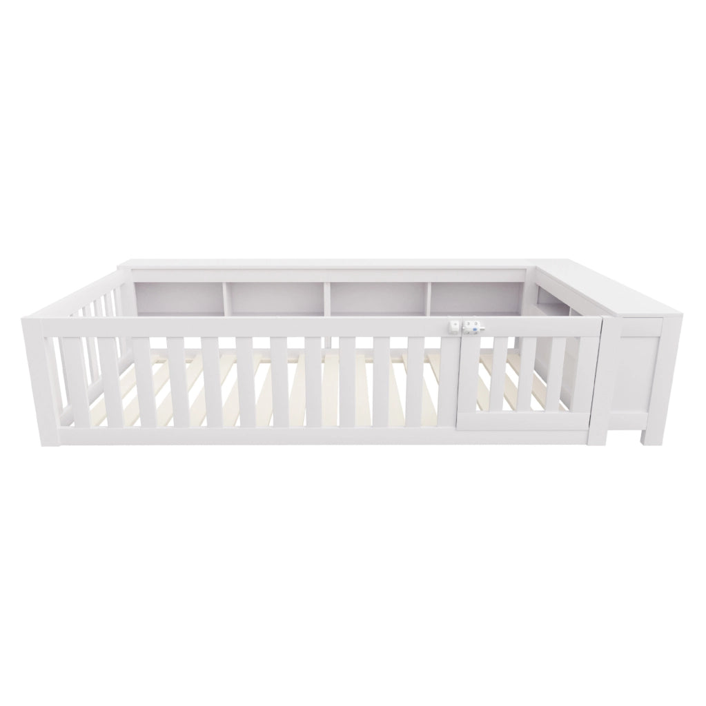 Letto per bambini 90x200 cm con contenitori e sponde di sicurezza; bianco