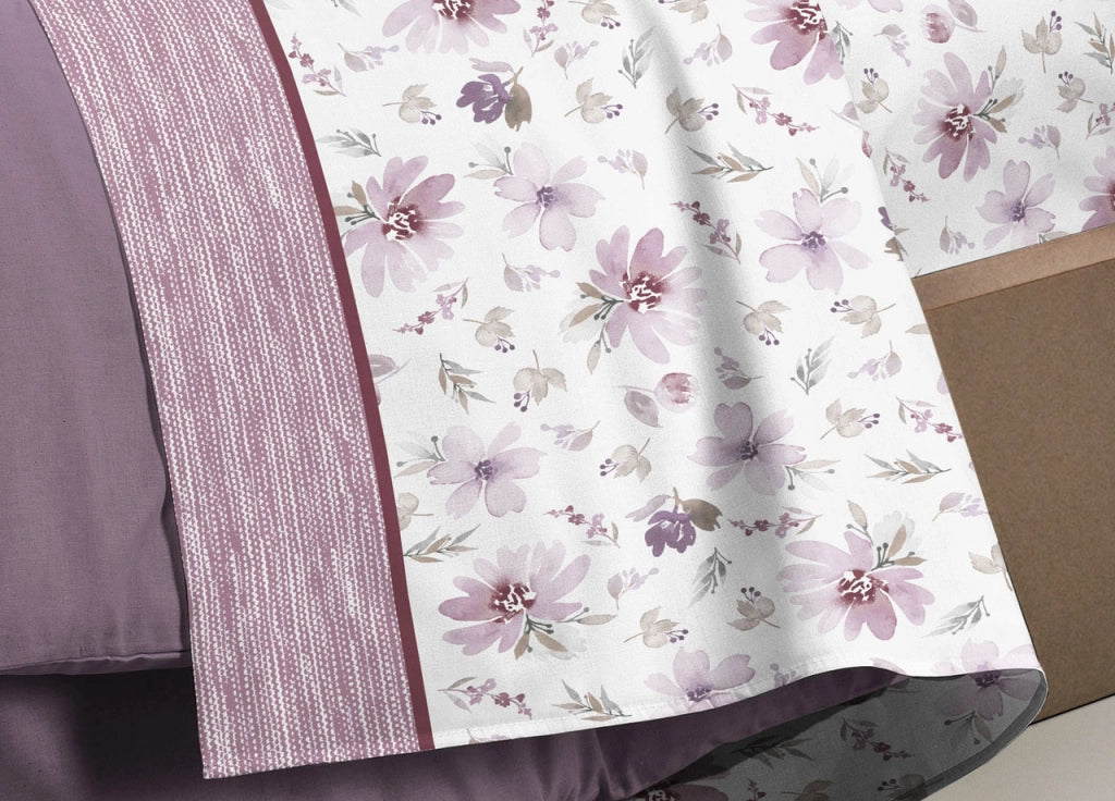 Completo Lenzuola Letto Flanella Calda 100% Cotone Disegno Fiori 8284 - Matrimoniale - Rosa
