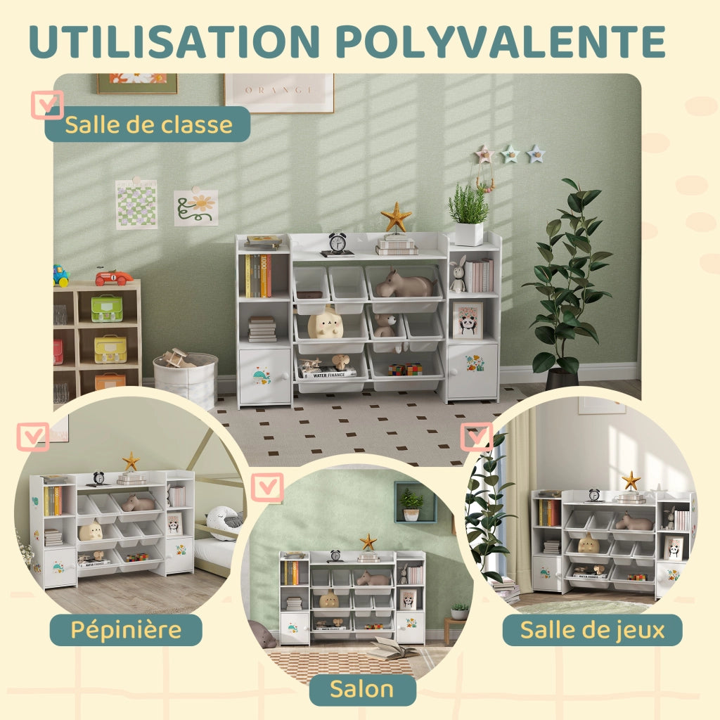 Scaffale per giocattoli bambini con 8 bacs ¨C zephmum ¨C bianco 140x30x90