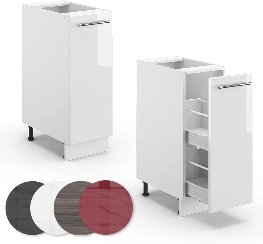 Armadio cucina dispensa alto Fame-Line, Bianco lucido, 30 cm, PL Rovere, per la combinazione con altri moduli della serie Fame-Line