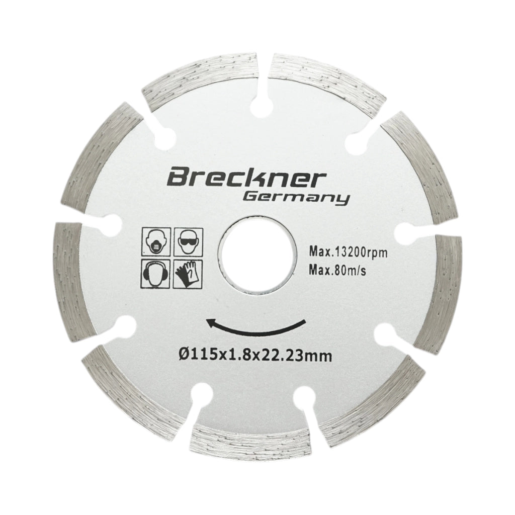 Disco diamantato segmentato 115x1,8x22,23 mm, taglio a secco per calcestruzzo, pietra, mattoni Breckner Germany