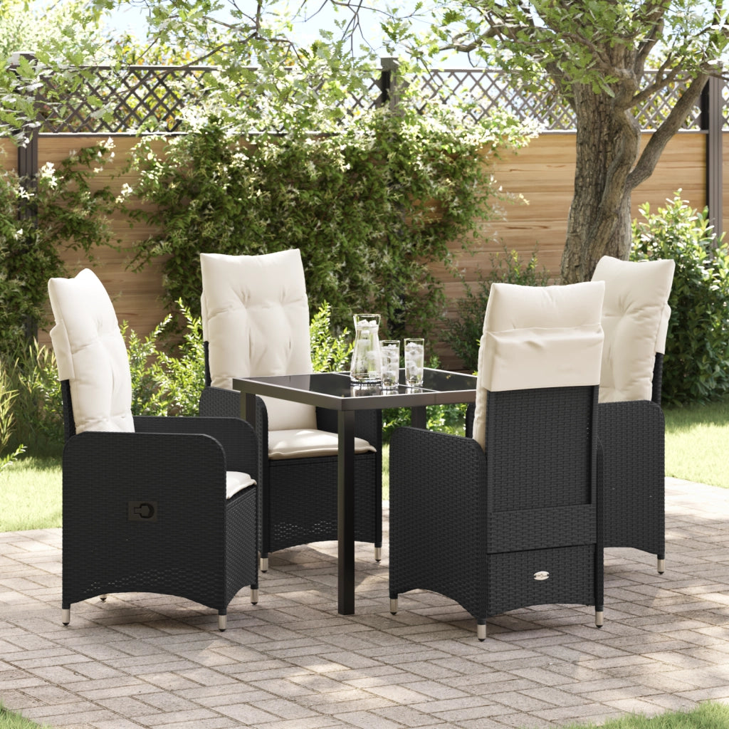 Set da pranzo da giardino 5 pezzi con cuscini neri in polyrattan