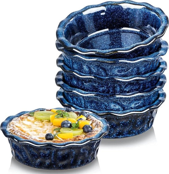 Set di forni a piatto per dessert 14 cm - piatti per dessert piccoli - pirofila profonda - ciotola di cottura a vapore - mini piatto da servire - sicuro per il forno a microonde - set di 6 pezzi - blu