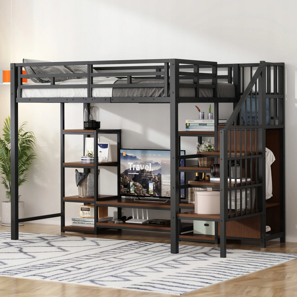 Letto a castello 90x200 - Xylo - Nero - Con TV, presa e scala
