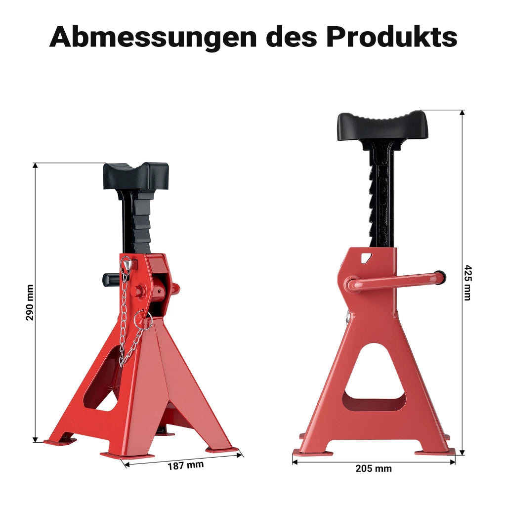 2 cavalletti auto, capacità di carico di 3 tonnellate l'uno, cavalletti di sostegno, altezza di sollevamento di 29-42,5 cm, con protezione in gomma e perno di sicurezza
